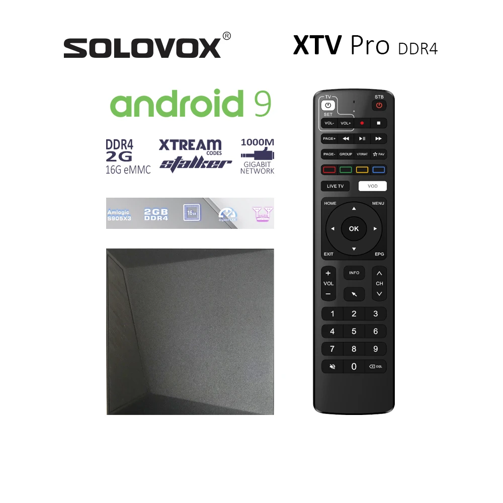 SOLOVOX XTV Pro 2024 DDR4 Android 9 2G 16G OTT Box Xtream Stalker Decoder 1000M Ethernet 4K Media Player XTVAir Enhanced Variant