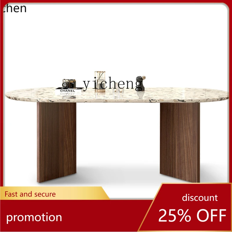 

ZML French retro terrazzo dining table light luxury Italian oval cream style table