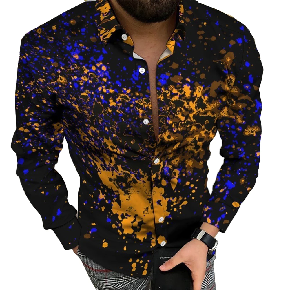 Long Sleeve Baroque Printed Muscle Fitness Shirt, Men's Casual Party Dress, Button Down Shirt, Hawaiian Style, Band Collar