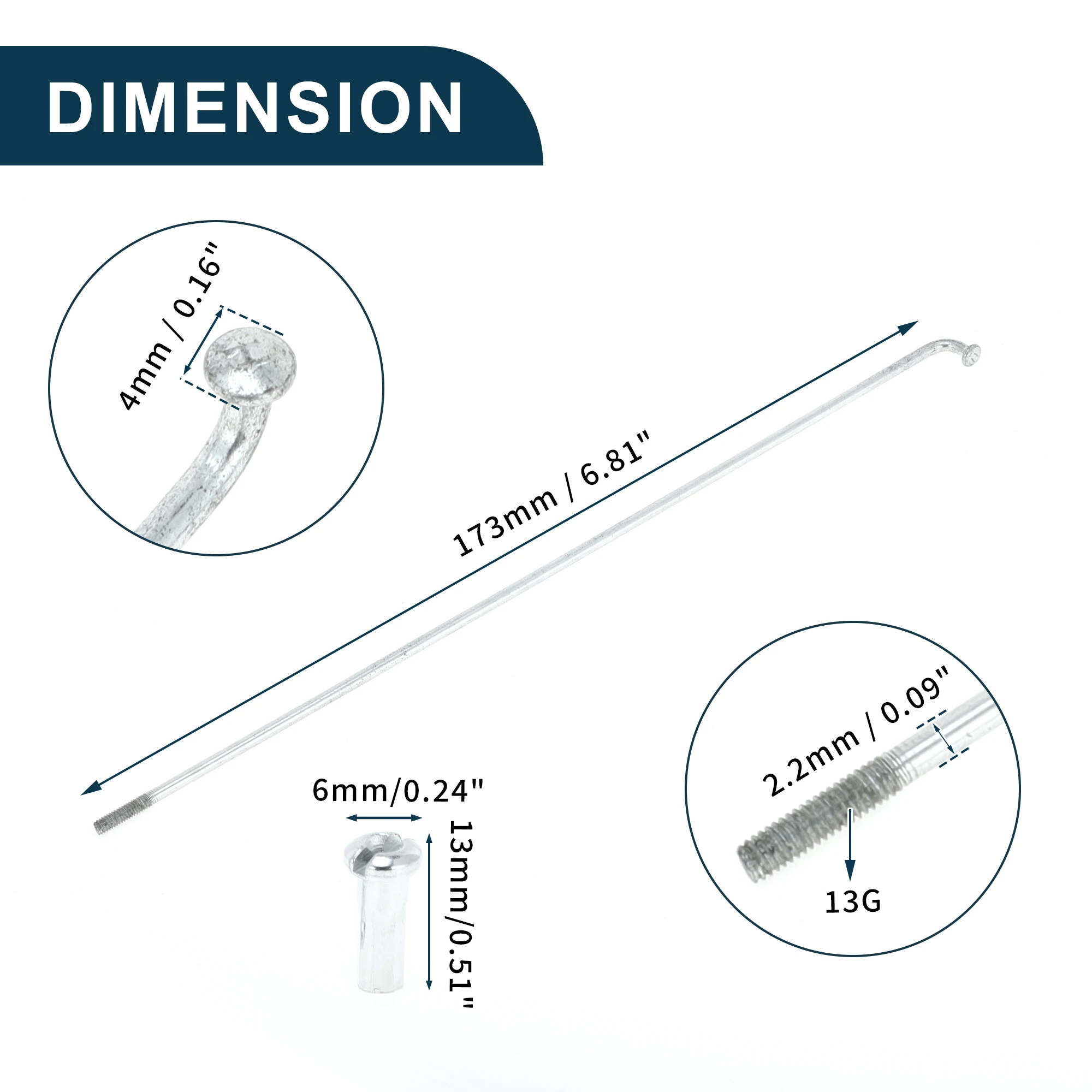 X Autohaux Fahrradspeichen Fahrrad-Radspeichen Silberfarbene Nippel 1 Set 13G 173mm-265mm Länge Verzinkte Fahrradspeichen-Nippel – Detail 5