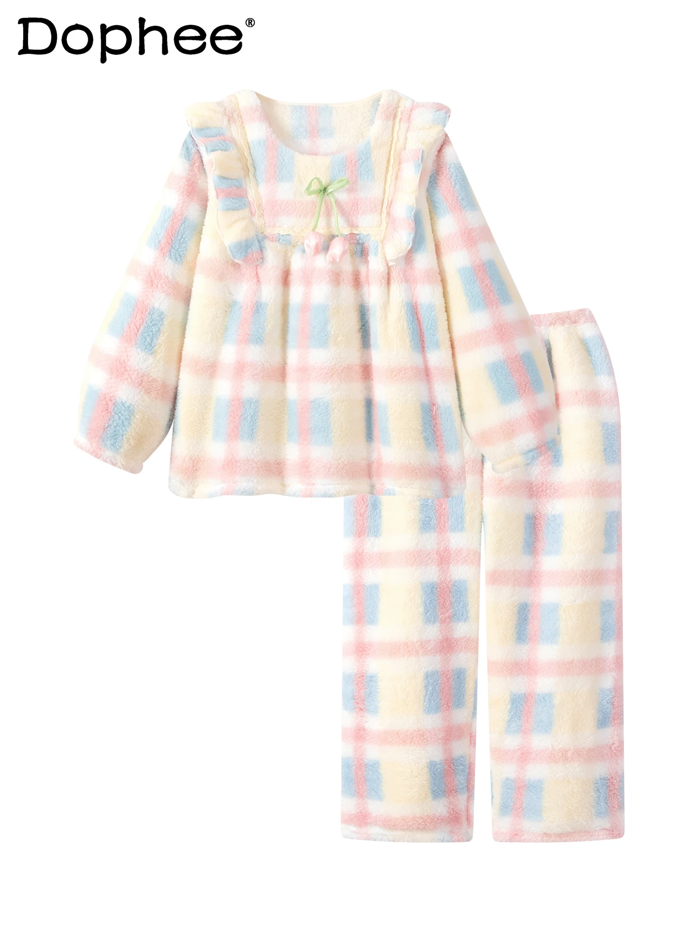 

Japanese Sweet Princess Style Coral Fleece Long Sleeve Pajamas 2025 New Winter Thickened Wearable Homewear for Women