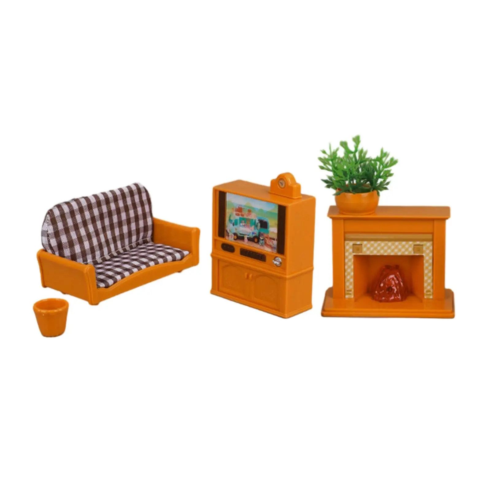 Dollhouse Living Room Set Dollhouse Sofa TV Cabinet Miniature Scene Model Pretend Play Furniture Toys Miniature Furniture Set