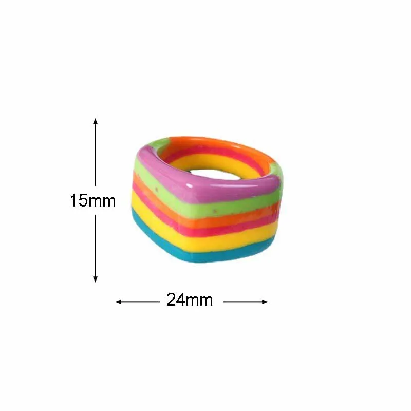 2022 New Fashion Exaggerate Colorful Stripe Hand Painted Drip Oil Irregular Geometric Round Acrylic Resin Ring For Women Jewelry