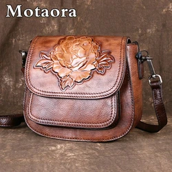 MOTAORA Handmade Embossed Women Shoulder Bags For Female Luxury Genuine Leather Handbag Vintage Woman Saddle Crossbody Bag 2024