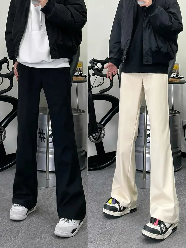 

High-End Straight Leg Men's Trousers in Beige with Knife Pleat And Slight Flare Casual Comfortable West Sle Pants for Teens