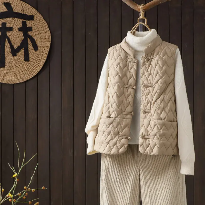 

Китайский ретро-жилет с двойной застежкой на пуговицах, утепленный хлопком, женский, тонкий, теплый, зимний, с эффектом утяжки на талии