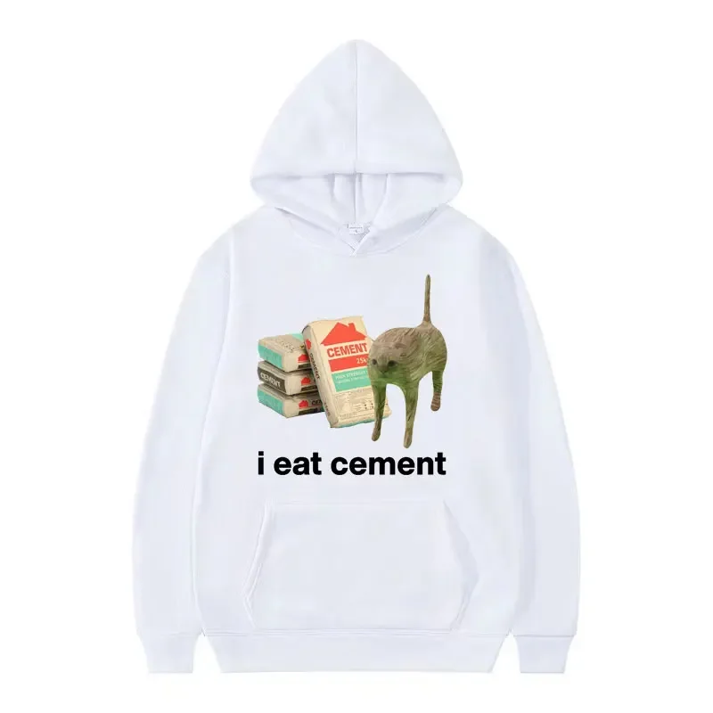 I Eat Cement Cursed Cat Funny Meme Hoodies Men Women\'s Fashion Humor Cozy Sweatshirt Male Autumn/Winter Fleece Hoodie Streetwear