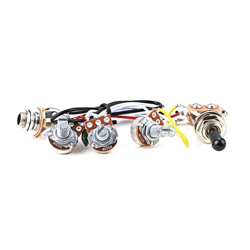 Electric Guitar Wiring Harness Replacement, 2 Volume 1 Tone Prewired 3 Way Toggle Switch 500K Pots & for Guitar