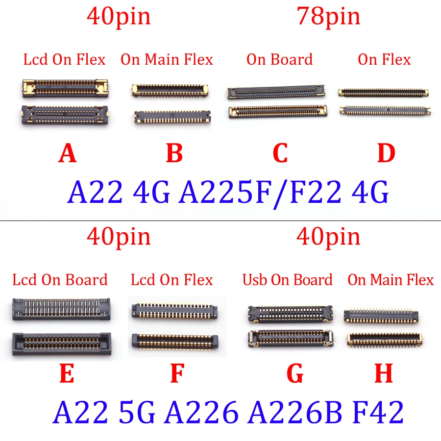 2Pcs LCD Display Screen USB Charger Charging Plug FPC Connector For Samsung Galaxy F22 A226 A226F F42 A22 4G 5G A225 40 78 Pin