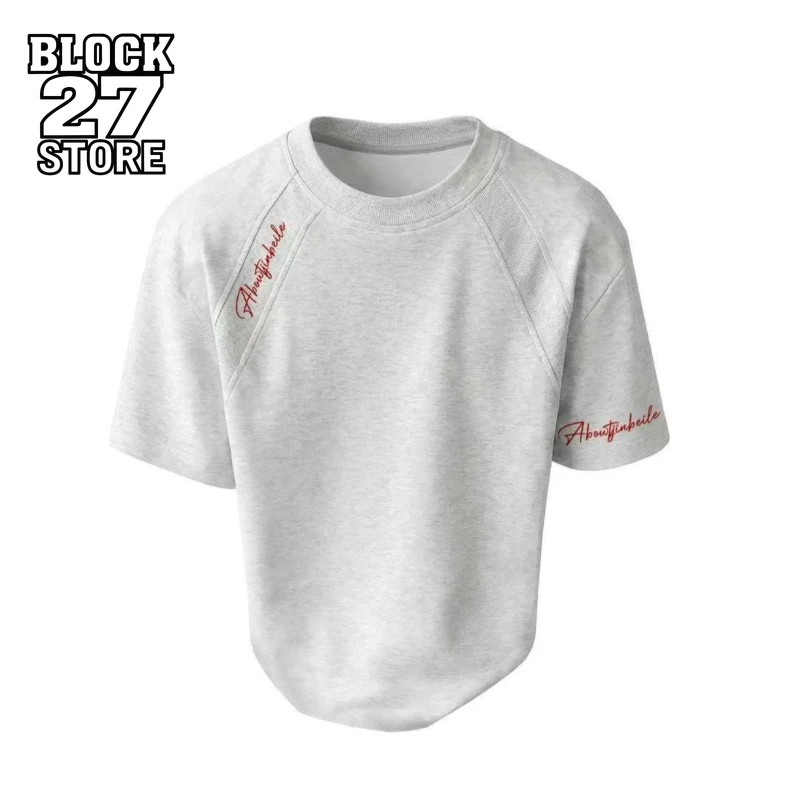 Mens T Shirt American High Street Embroidery Patchwork Tee Harajuku Unisex Loose Fit Crew Neck Casual Streetwear Fashion Summe