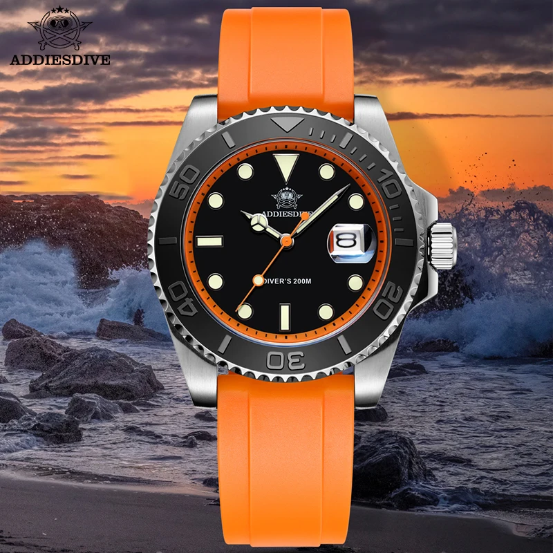 

ADDIESDIVE Rubber Silicone Quartz Watch Fashion AD2040 200m Dive Calendar Display Watches Super Luminous Wristwatch Reloj Hombre