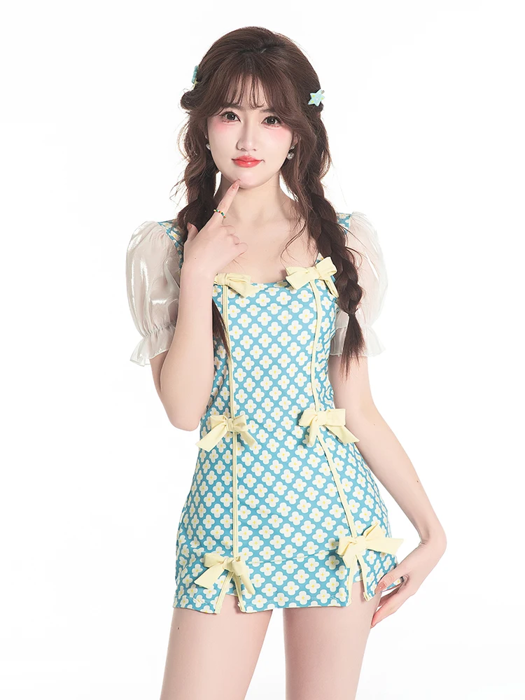 

Купальник с ретро-принтом и рукавами-фонариками для женщин, в стиле Thermal Spring, для студенток, больших размеров, скрывающий недостатки фигуры