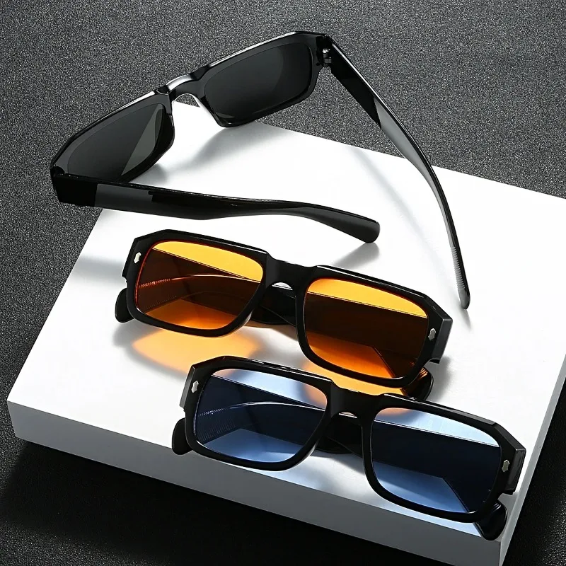 3Pcs Men's Retro Square Frame Fashion Glasses Set Classic and Trendy Sun Glasses Suitable for Holiday Party Outdoor Sunglasses