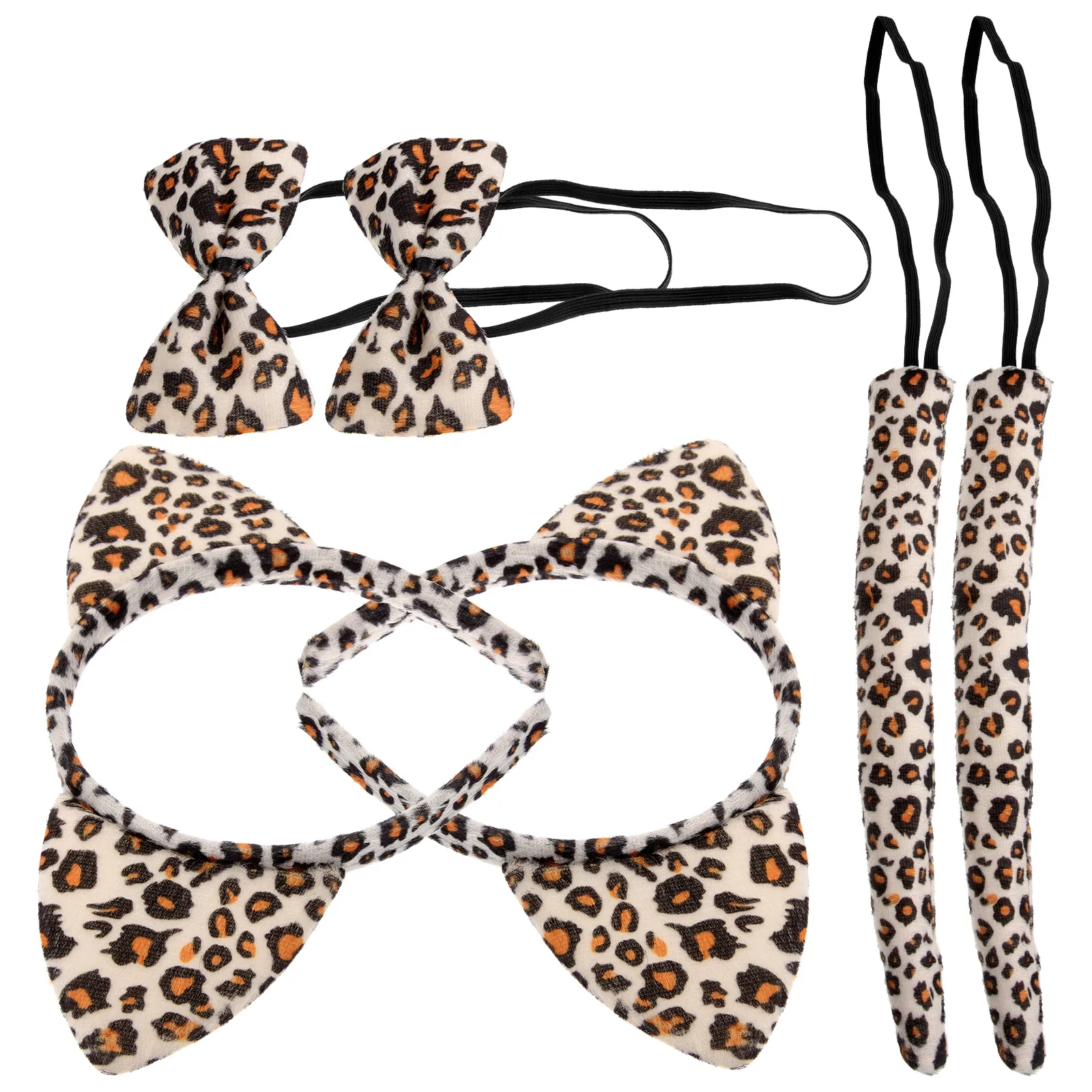

6 Pcs Cartoon Headband Headdress Cat Ears Leopard Print Hairbands Make up Tail Accessories for Girls Fabric Women