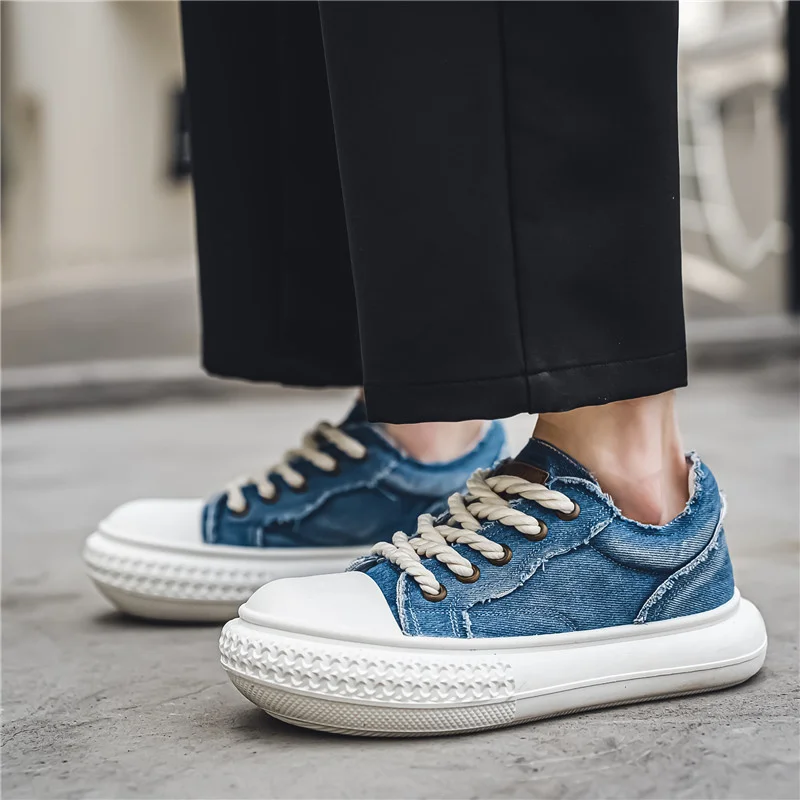 Harajuku Style Blue Denim Canvas Shoes Men Fashion Street Hip Hop Men's Canvas Sneakers Platform Vulcanized Shoes Designer Man
