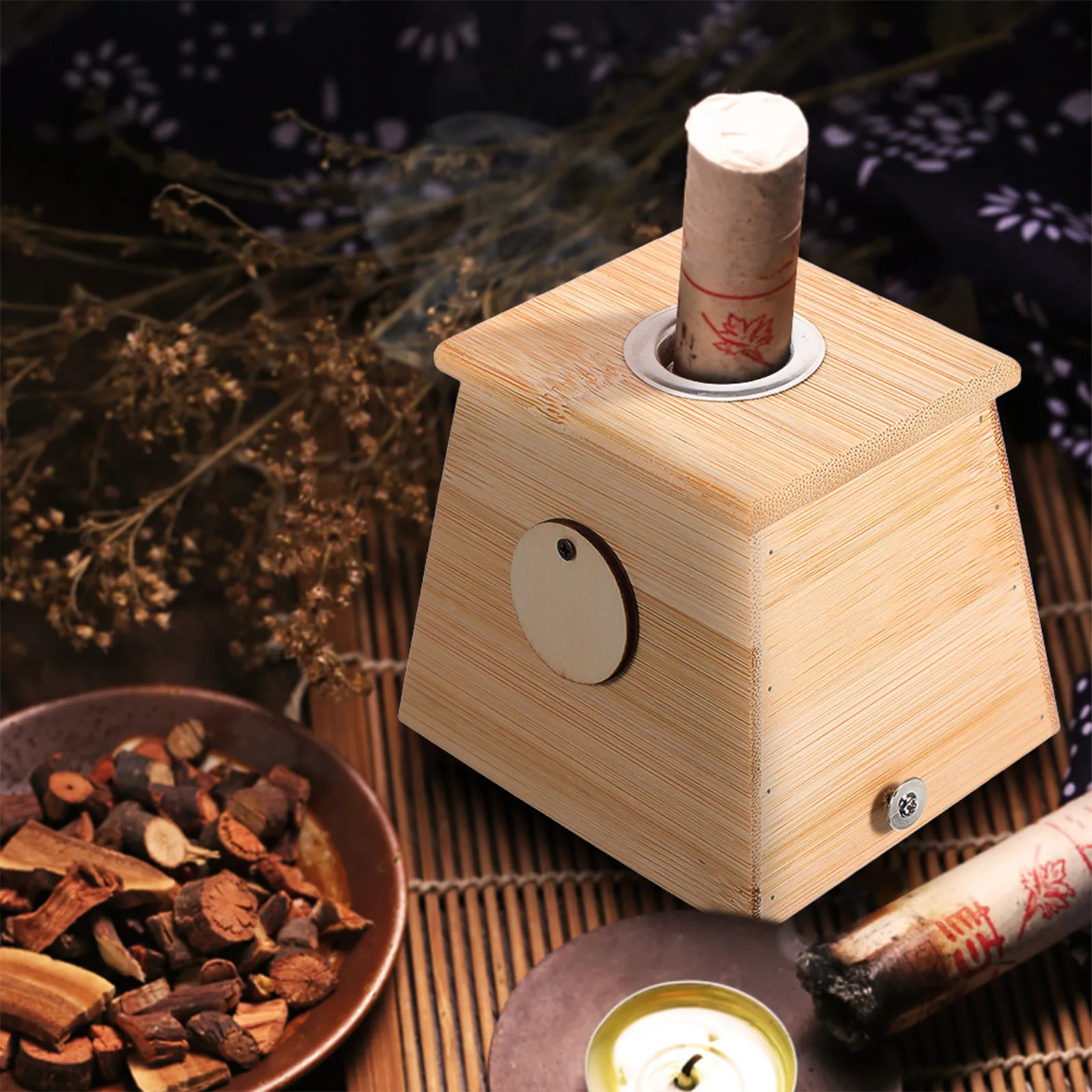 

Portable Moxibustion Box Solid Wood Traditional Chinese Moxa Stick Burning Case Anti-Scald Mesh Bottom for Full Body Use
