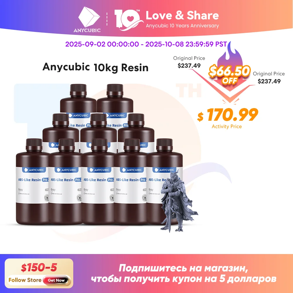 

ANYCUBIC Resin ABS Pro 2/Wash Water/ECO Plant Resin 405nm УФ-смола 10 кг для ЖК-дисплея 3D-принтера Материал для печати