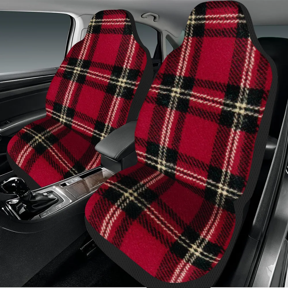2pcs Plaid Red And Black Checkered Car Seat Cover Set - Fit, High-Quality Full Set Of Front Seat Protectors, Durable And Stylis