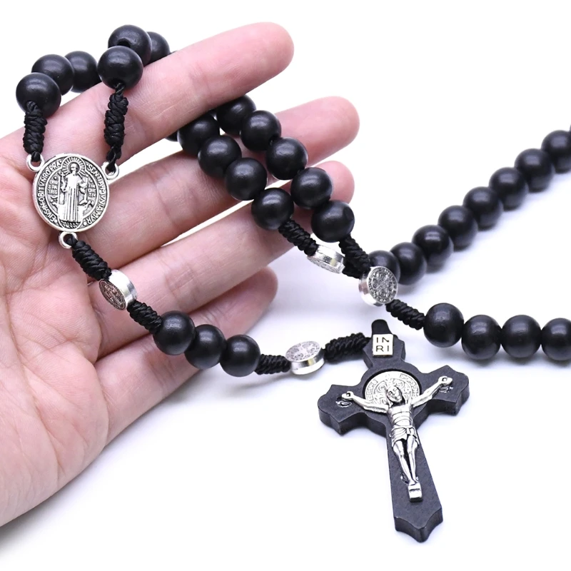 Handmade Round Bead Catholic Rosary for Cross Religious Necklace Gifts for Men