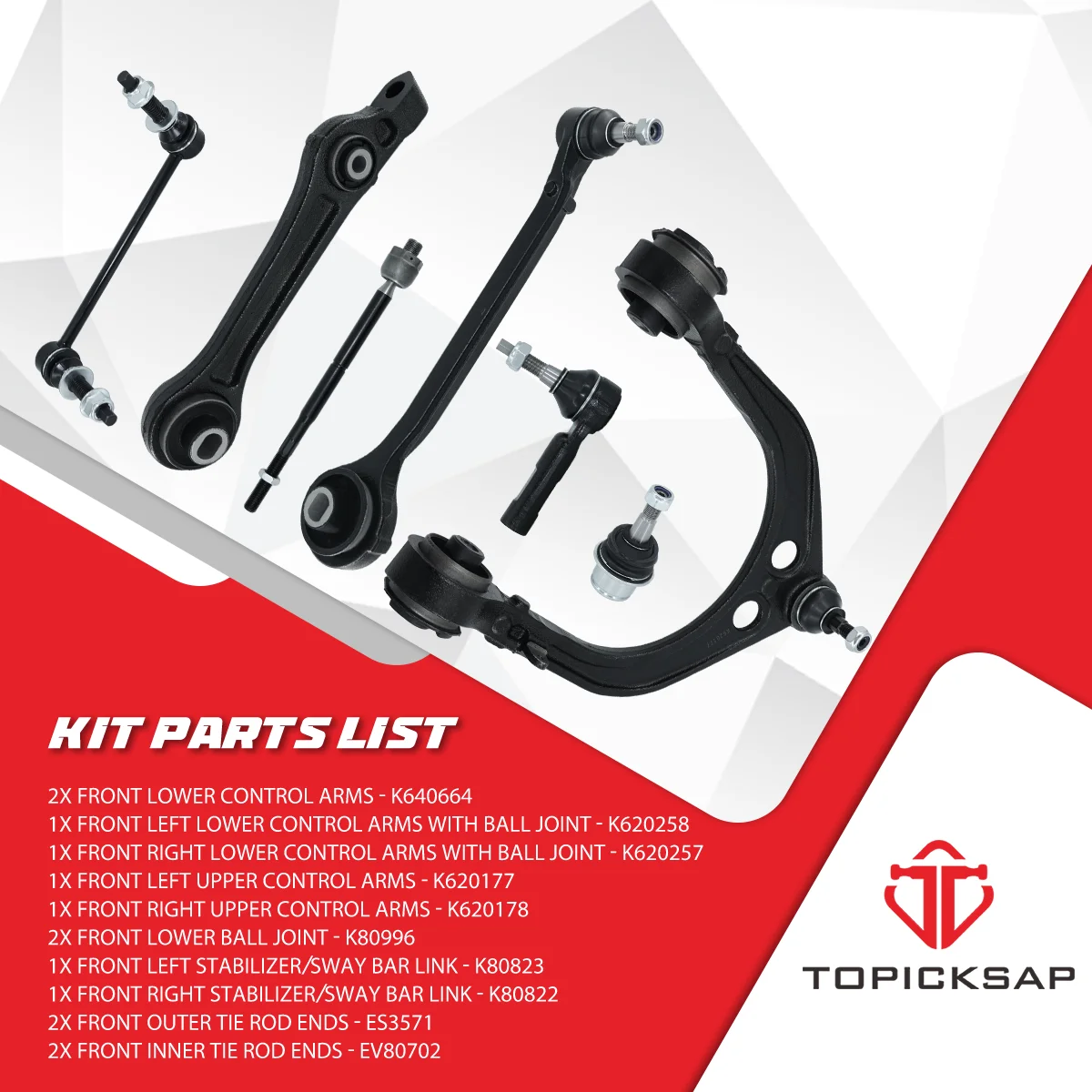 TOPICKSAP Front Upper Lower Control Arm Suspension Kit for Chrysler 300 Dodge Charger Challenger Magnum RWD 2005 2006 - 2010