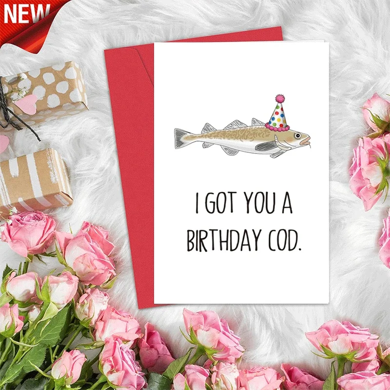 

Birthday Cod Greeting Card Funny Pun Birthday Card Novelty Birthday Greeting Card for Friends Family