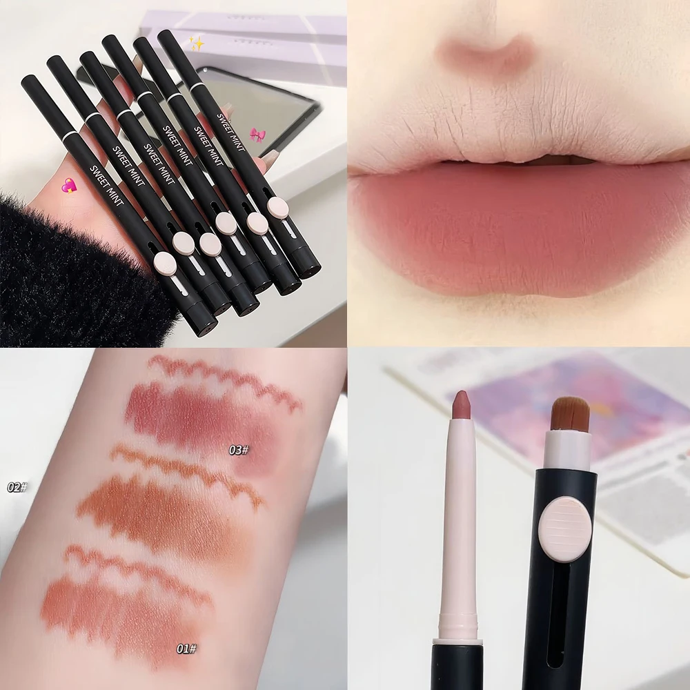 Wasserdichter Lip liner Bleistift mit Pinsel Doppelkopf matten Lippenstift Stift Umriss 3d Lippen form dauerhafte Antihaft-Tasse nackte Lippen Make-up