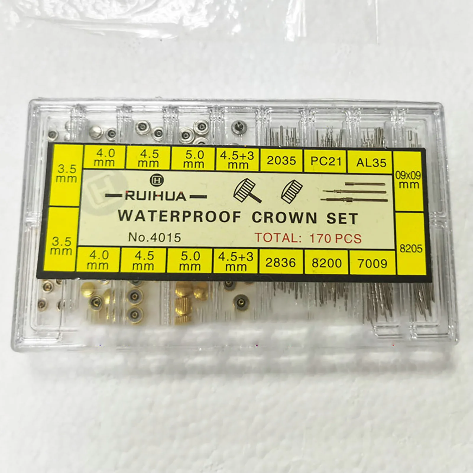 170Pcs Watch Stem Extender Watch Crowns Stainless Steel Different Sizes Mixed Box Assortment Set Watch Repair Watchmakers Tools