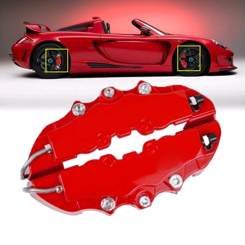 4Pcs/set Car Disc Brake Caliper Covers Front & Rear Kit 3D Red Plastic Car Caliper Cover Decoration Car Break Accessories System
