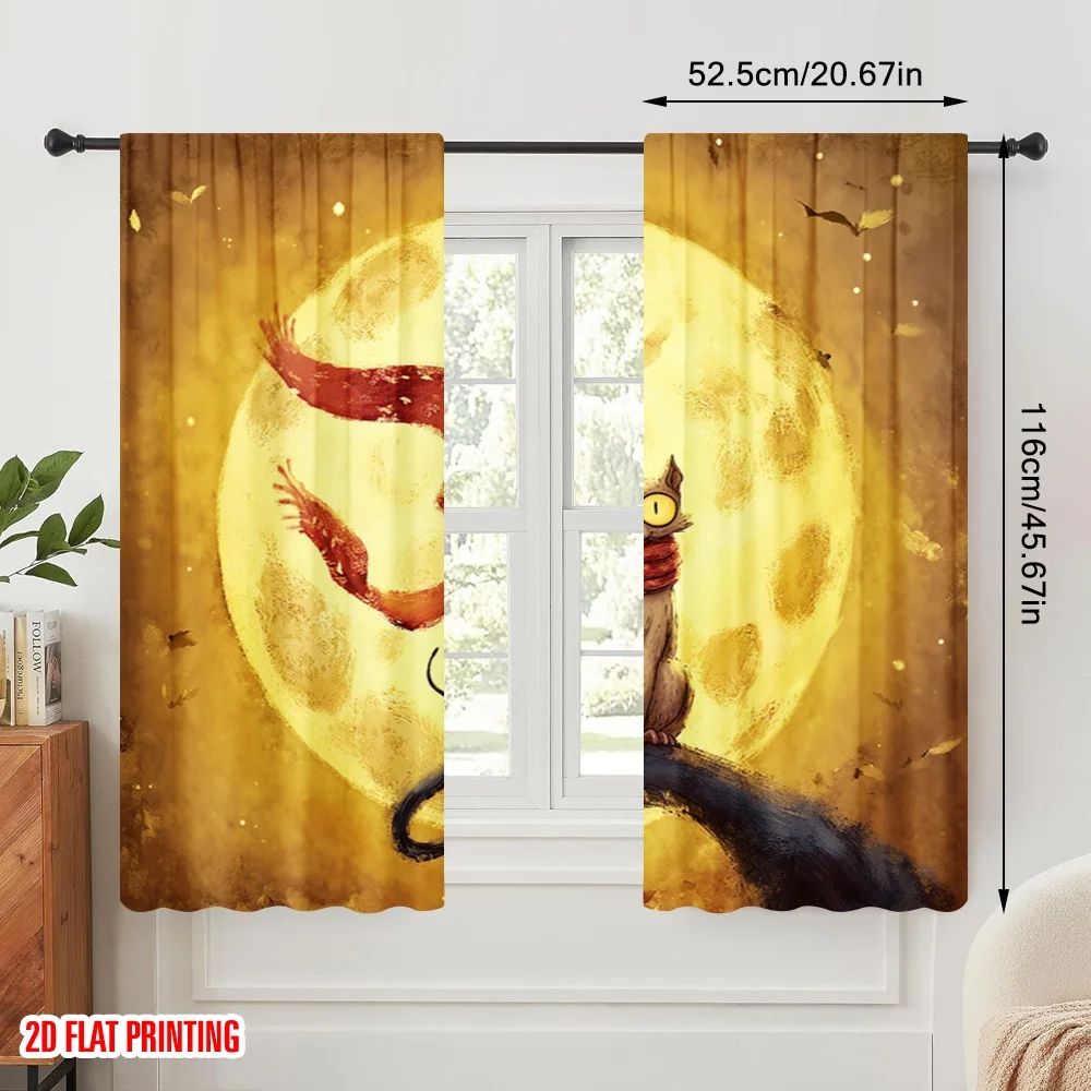 2pcs,2D plane printing Curtains Roller Blinds halloween ghost (20) Polyester (without rod) Home Decor for Bedroom, Living Room,
