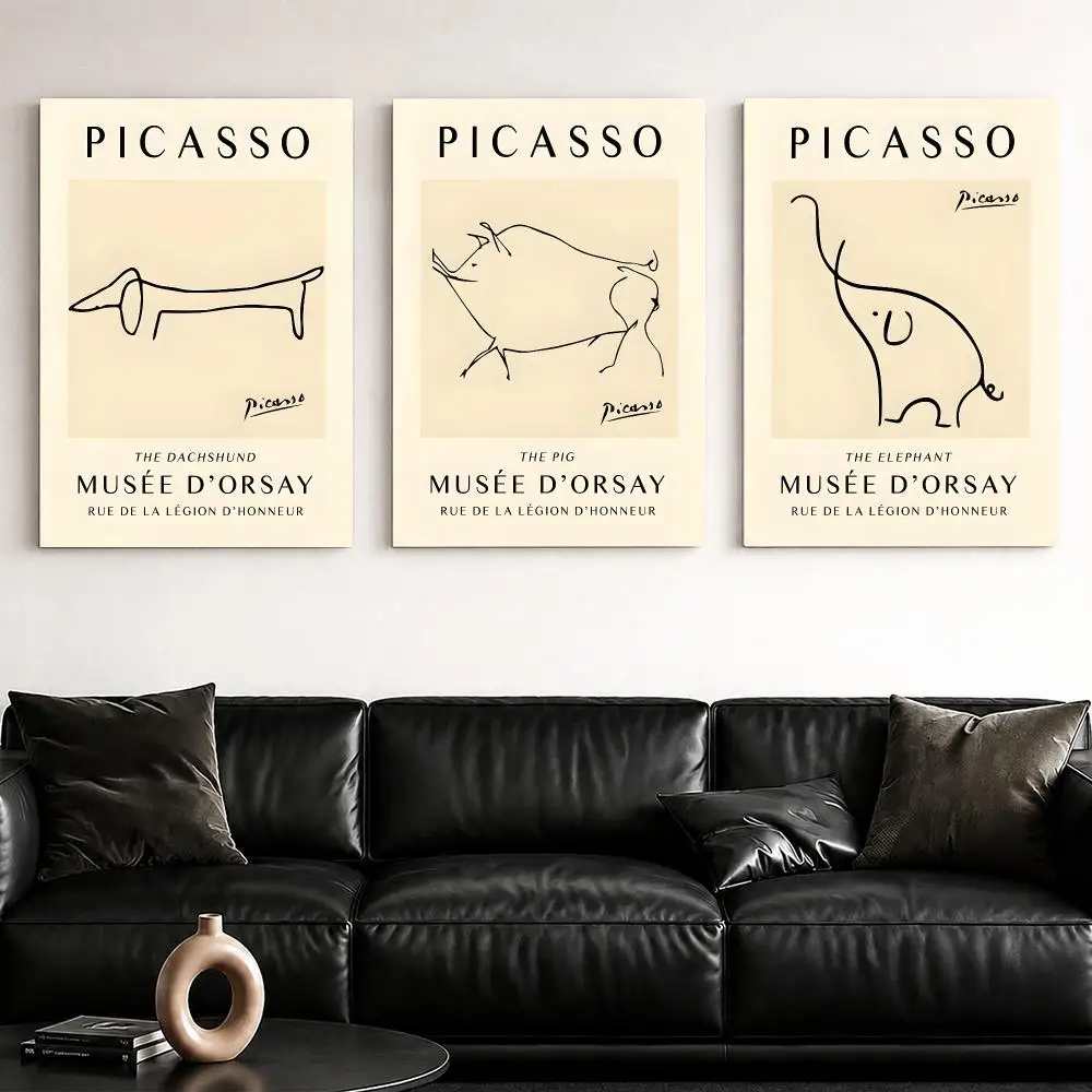 P-PICASSO Gentle Animal Icons Framed Wall Painting Framed Canvas Wall Art Poster Solid Wood Frame Home Decor