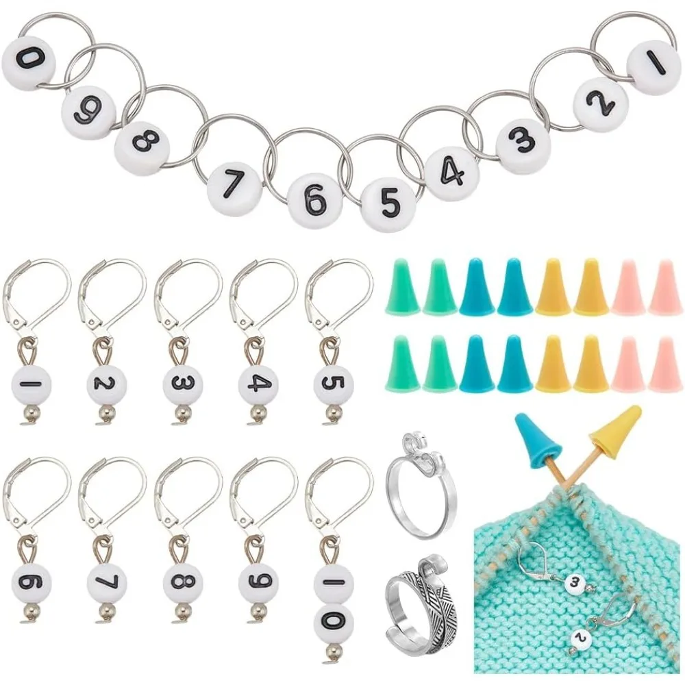 

Knitting Row Counter Chains Kits Including 10Pcs Number Beads Stitch Markers 20Pcs Knitting Needle Stoppers 1Pc Counter Chains