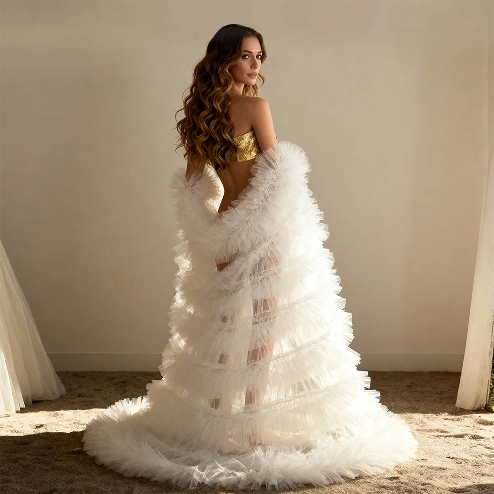 

Custom Ruffled Tulle Photoshoot Shawl Sheer Flowy Photography Cape Baby Belly Shooting Dress for Pregnant Women for Photo Shoot