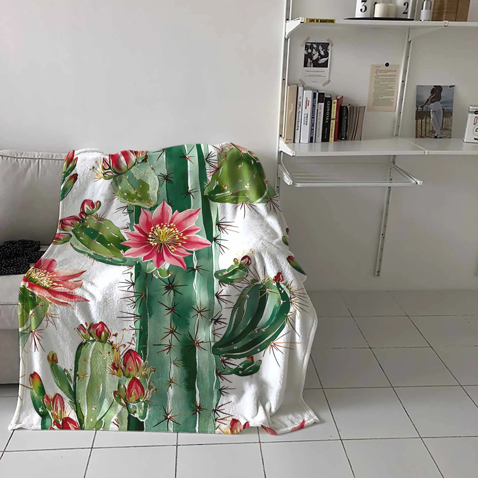 

Watercolor Succulent Cactus Luxury Throw Flannel Machine-washable Blankets for Sofa Couch and Bed