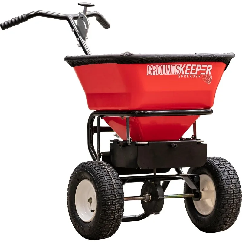 3039632R Grounds Keeper Commercial Walk Behind Push Spreader, 100lb Capacity, For Salt, Ice & Snow Melt, Included Grate & Cover