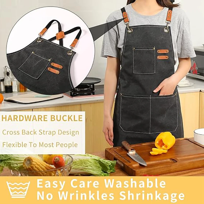 1-2 Pack Canvas Cross Back Chef Apron for Men Women with Pockets, Cotton Tool Aprons for Cooking Kitchen BBQ Artist