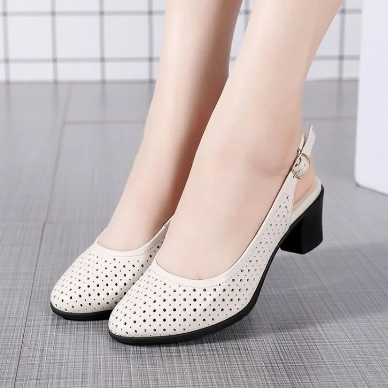 

Women slip-on sandals, Thick heel leather bun toe sandals, casual sports shoes, breathable and light summer women shoes