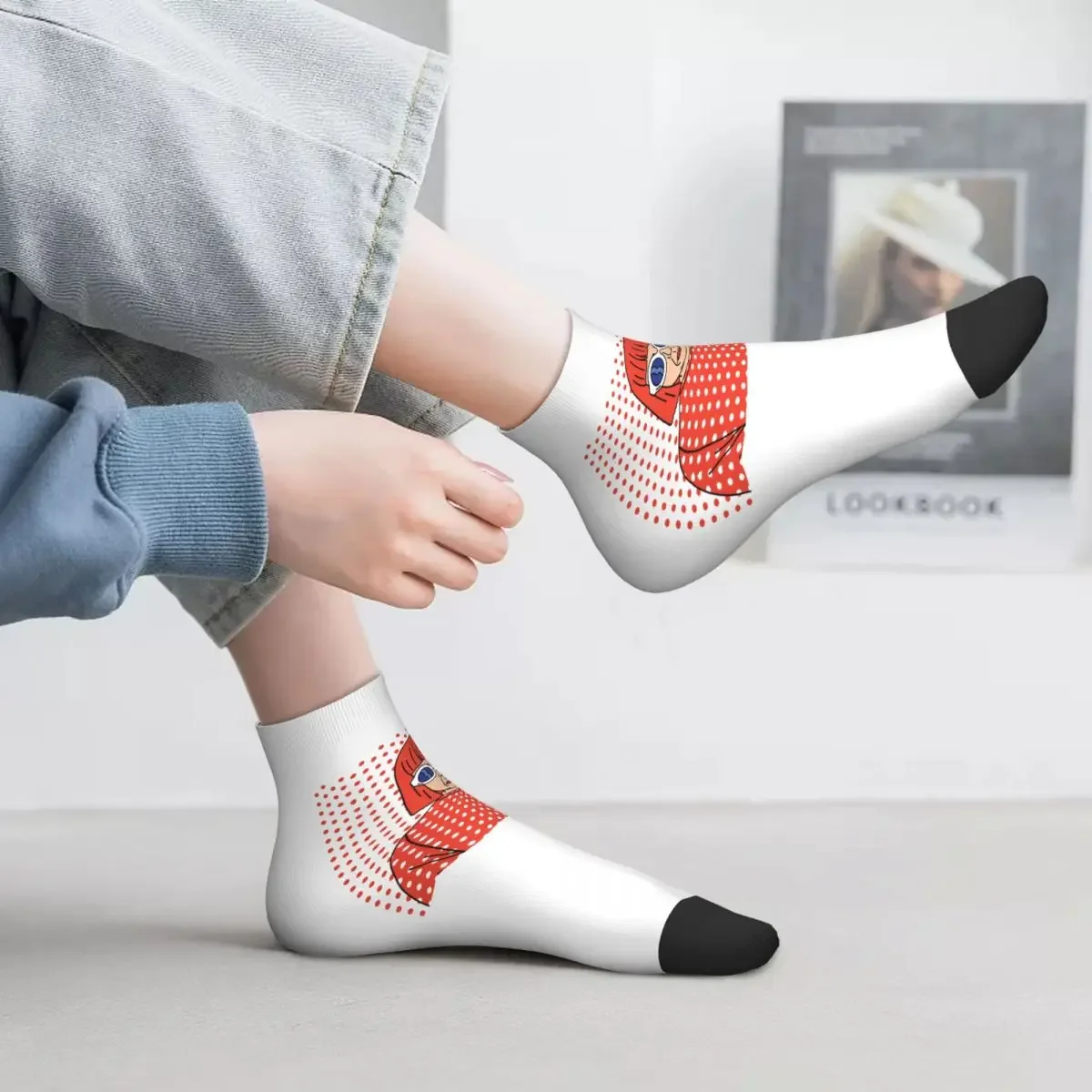 Kawaii Mens Yayoi Kusama Self Portrait Dress Socks Unisex Warm Comfortable 3D Printed Crew 