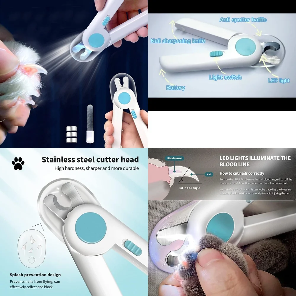 

Pet Nail Clippers for Dogs and Cats LED Illuminated Trimmer with Safety Guard Precision Cutting Small Large Pets Quick Stop Tool