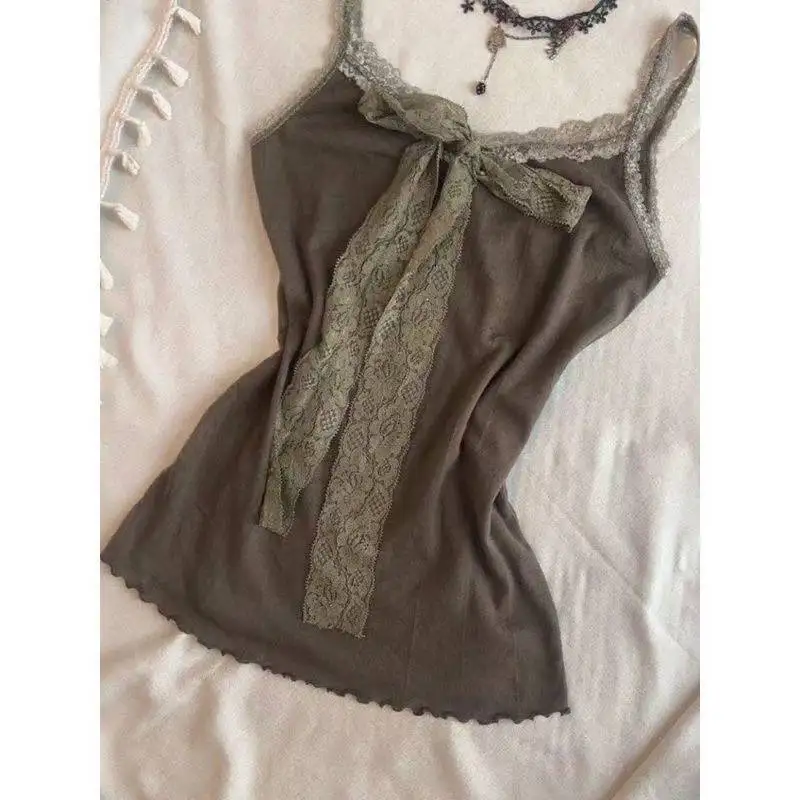 Summer Slim Fit Halter Blouse Women Floral Print Lace Spliced Backless Tank Top Korean Chic Sweet Daily