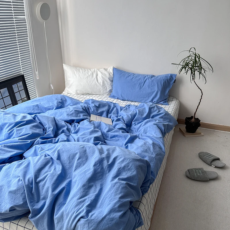 

100% Cotton Duvet Cover Bed Linen Solid Color Blue Queen Size 40s Quilt Cover Bedding covers Fashion Home Textile Nordic sling