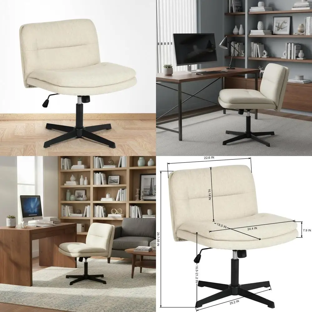 

Кресло с мягкой обивкой и средней спинкой, поворотное, регулируемое по высоте, с перекрестным основанием, без колес, бежевый лен, для домашнего офиса/туалетного столика/компактных помещений