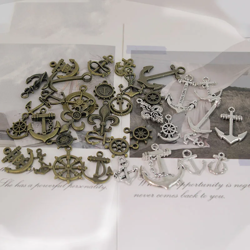 20pcs Vintage Alloy Random Boat Anchor Charms Pendants for Necklace Bracelet DIY Jewelry Decoration Handmade Crafts Accessories