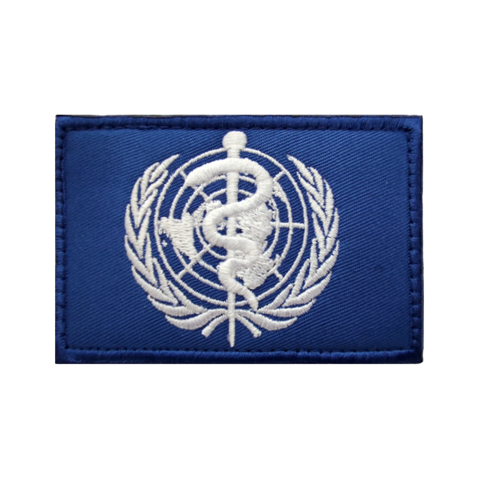 Parche de Velcros con emblema de WHO de las Naciones Unidas (UN), insignia bordada con cierre de gancho y bucle para mochila táctica, chaqueta y gorras