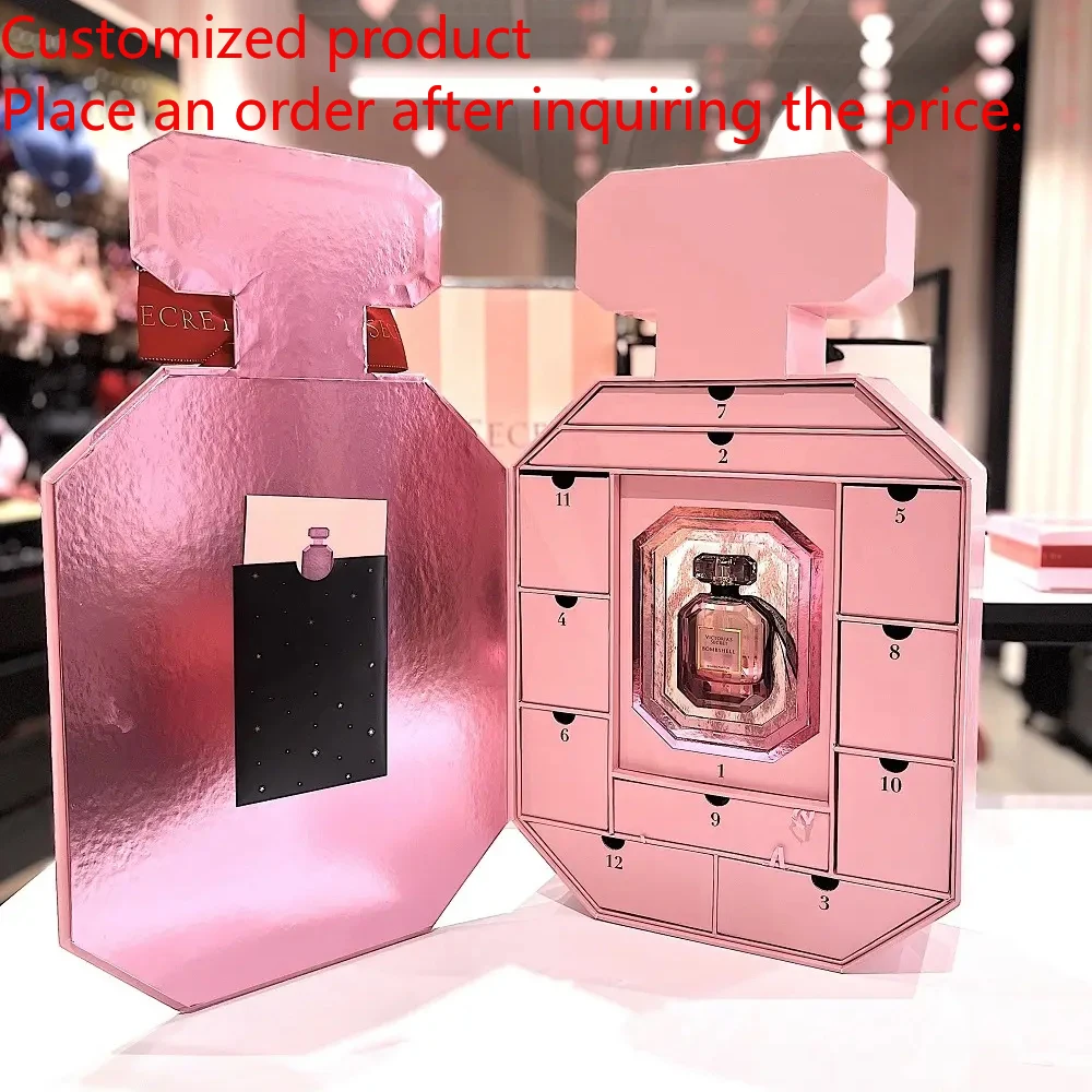 

2025.High Quality 12 Day Perfume Shape Gift Box Empty Cosmetic Cardboard Advent Calendar Box for Victoria's Secret Fragrance