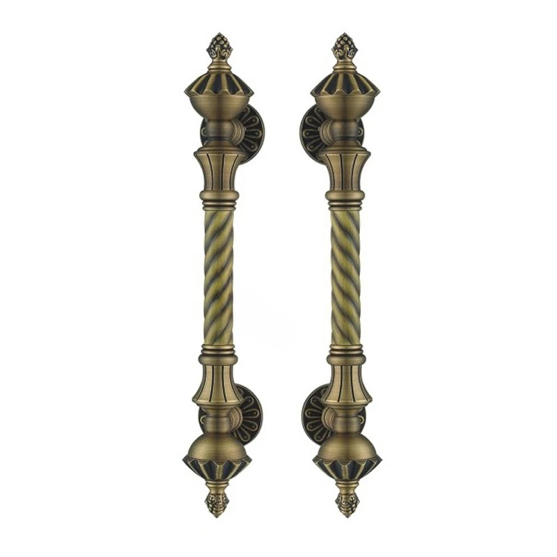 Large brass handle retro design round lotus seat wooden door long pull antique brass handle business door
