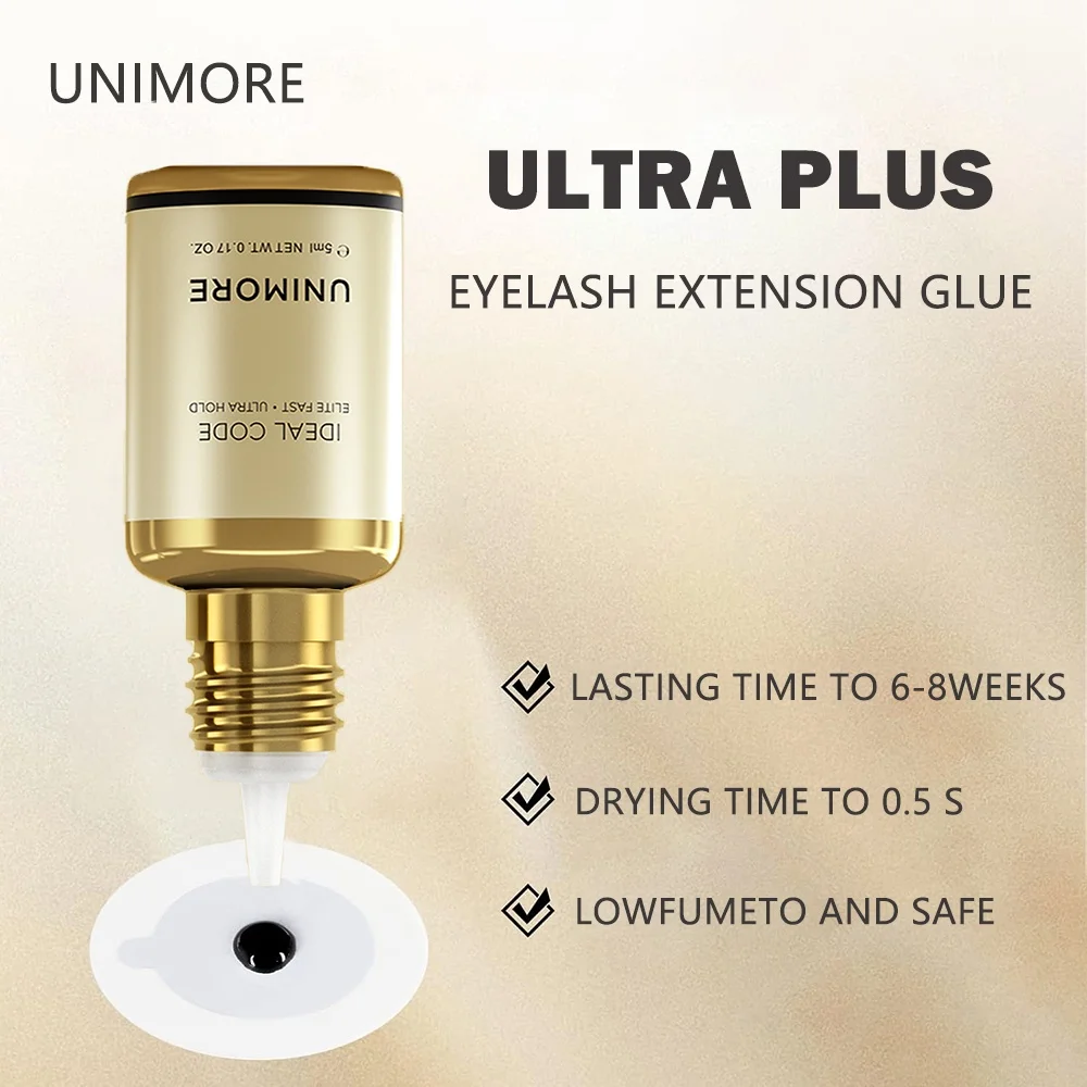UNIMORE 5PCS Black Eyelash Extension Glue 0.5s Ultra Fast Drying, Long Lasting Waterproof Professional Lash Adhesive for Salon