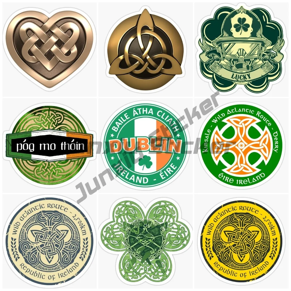 Ireland Flag Celtic Knot Vinyl Adhesive Decal Celtic Cross Classic Ireland Irish Sticker for Car Trucks Vans SUVs Laptops