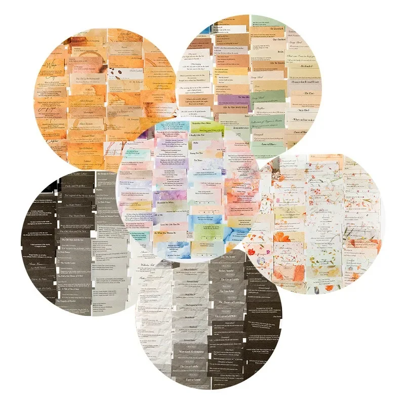 100Pcs English Poetry Sticker Set. Famous Quote Material for Journal Background, Collage & Scrapbooking.