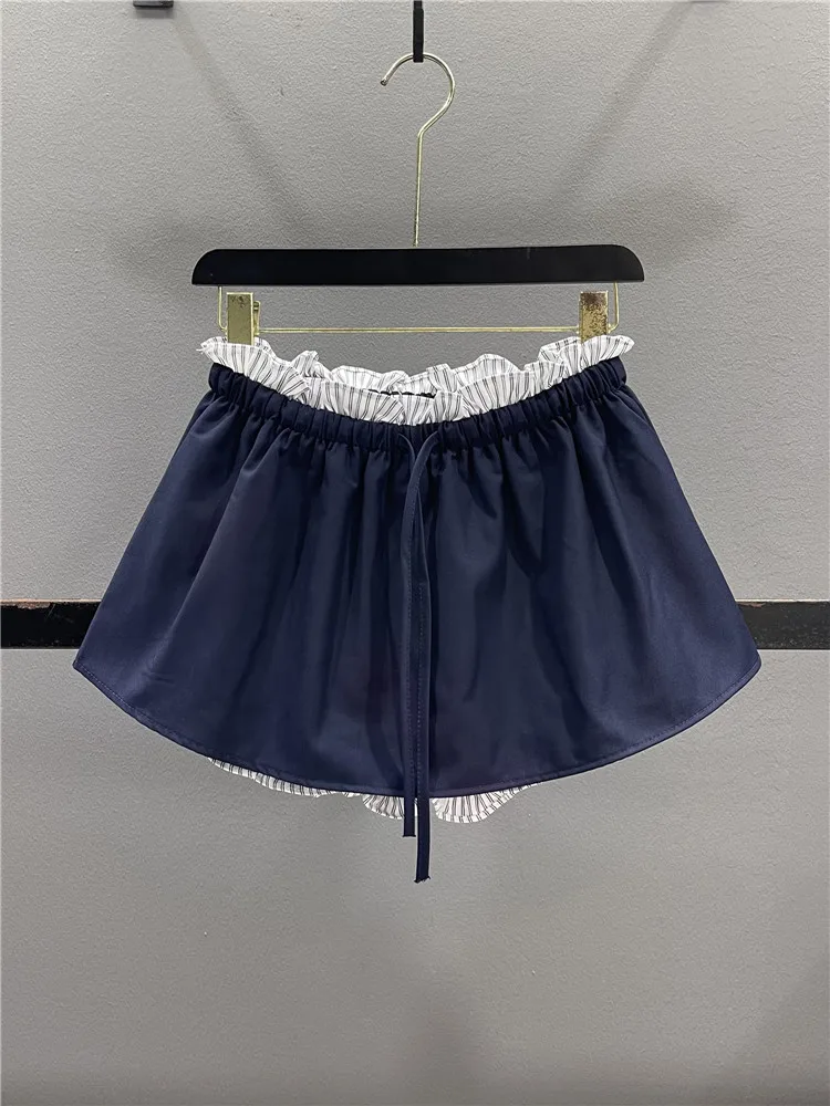 

Sweet Striped Splice Pleated A-Line Skirt Women's Summer Anti-Aging Slimming Cotton Polyester Casual Skirt