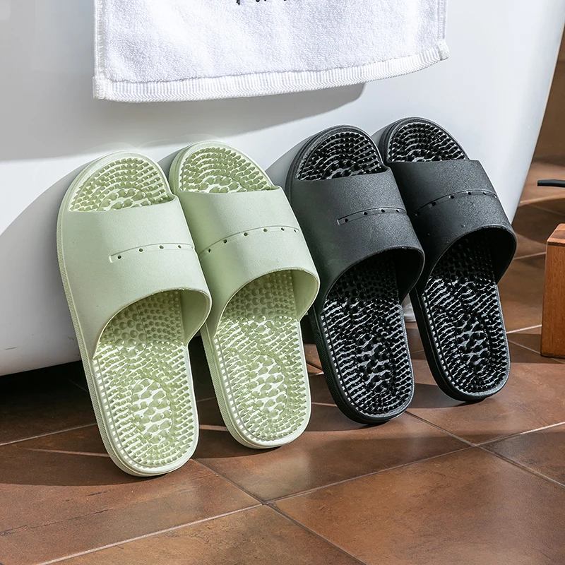 Summer Slippers for Men PVC Massage Soft Non-slip Solid Color Comfortable Bathroom Shoes Casual Women Indoor Home Sandals